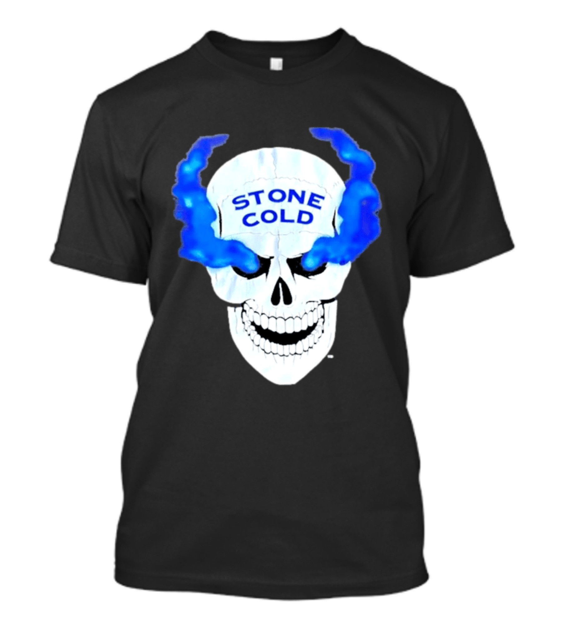 Stone Cold Skull WWE Wrestling Iconic Blue Flames T-Shirt