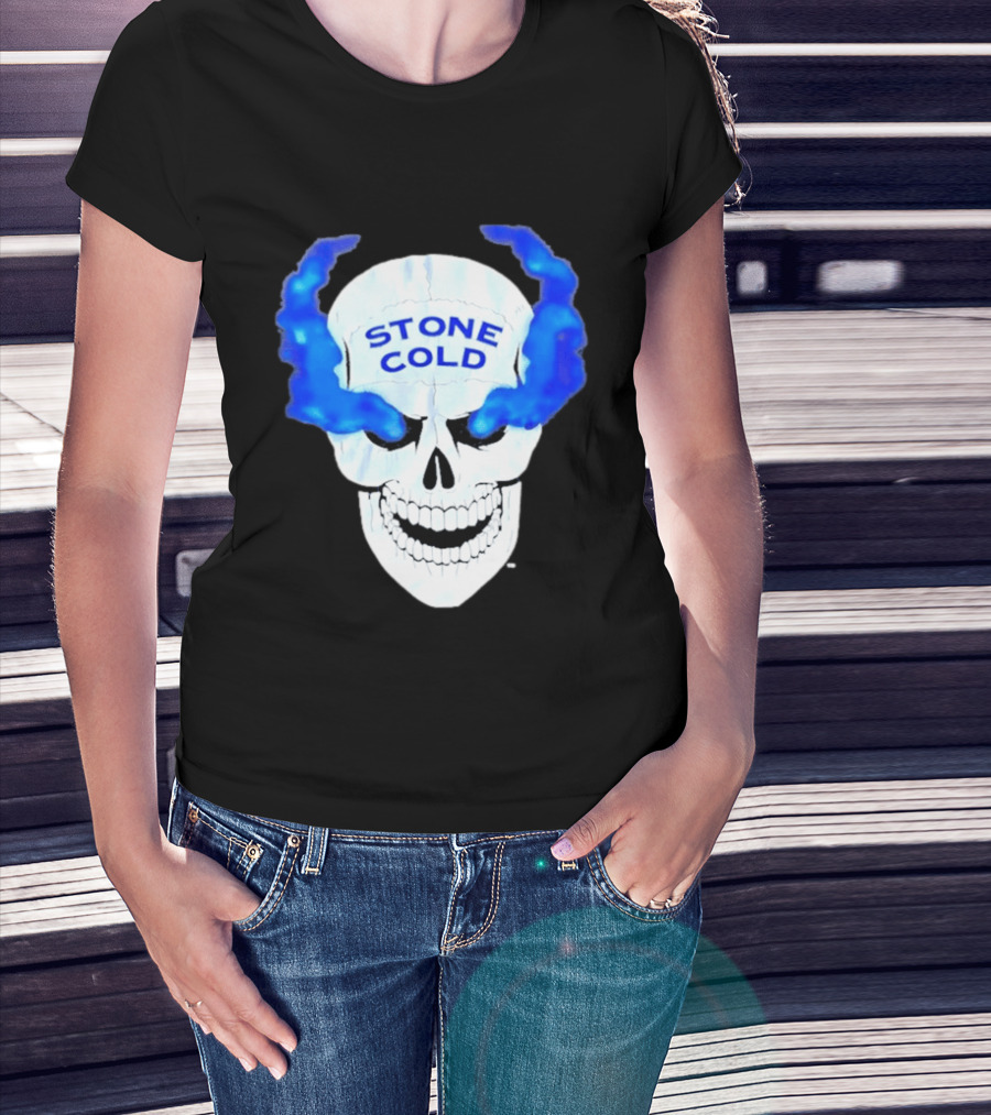 Stone Cold Skull WWE Wrestling Iconic Blue Flames T-Shirt