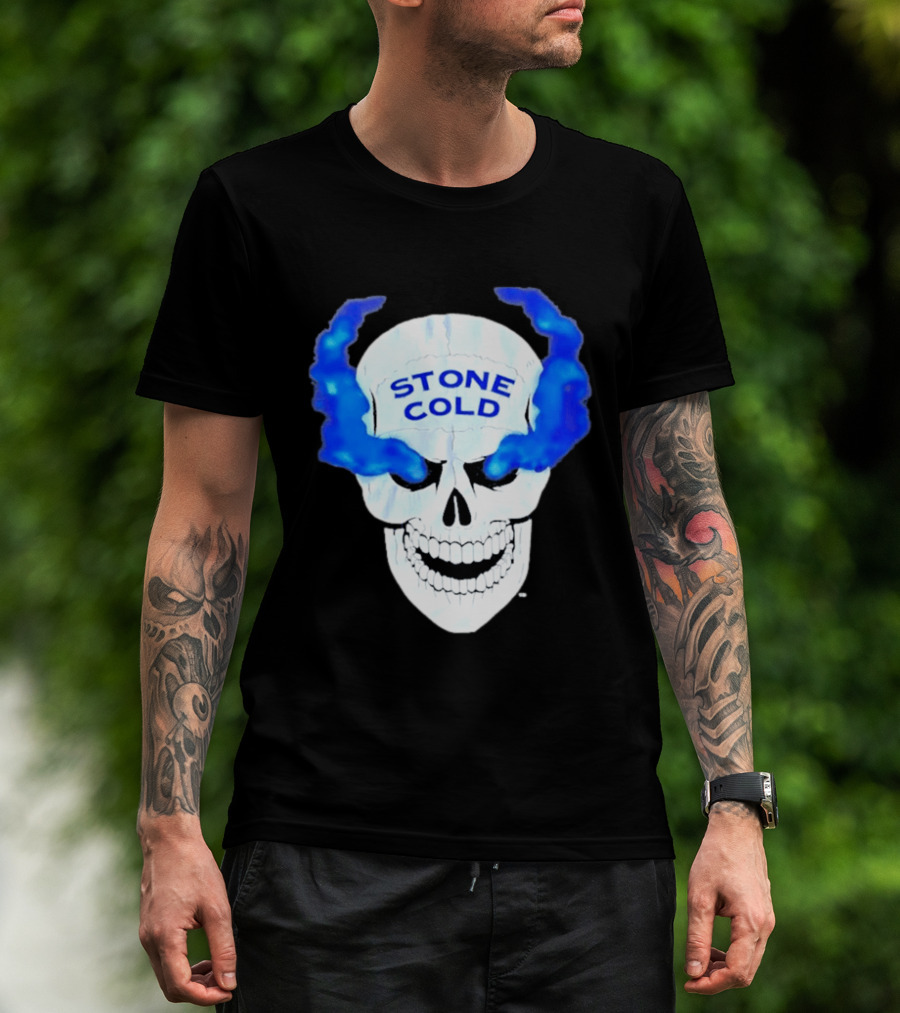 Stone Cold Skull WWE Wrestling Iconic Blue Flames T-Shirt