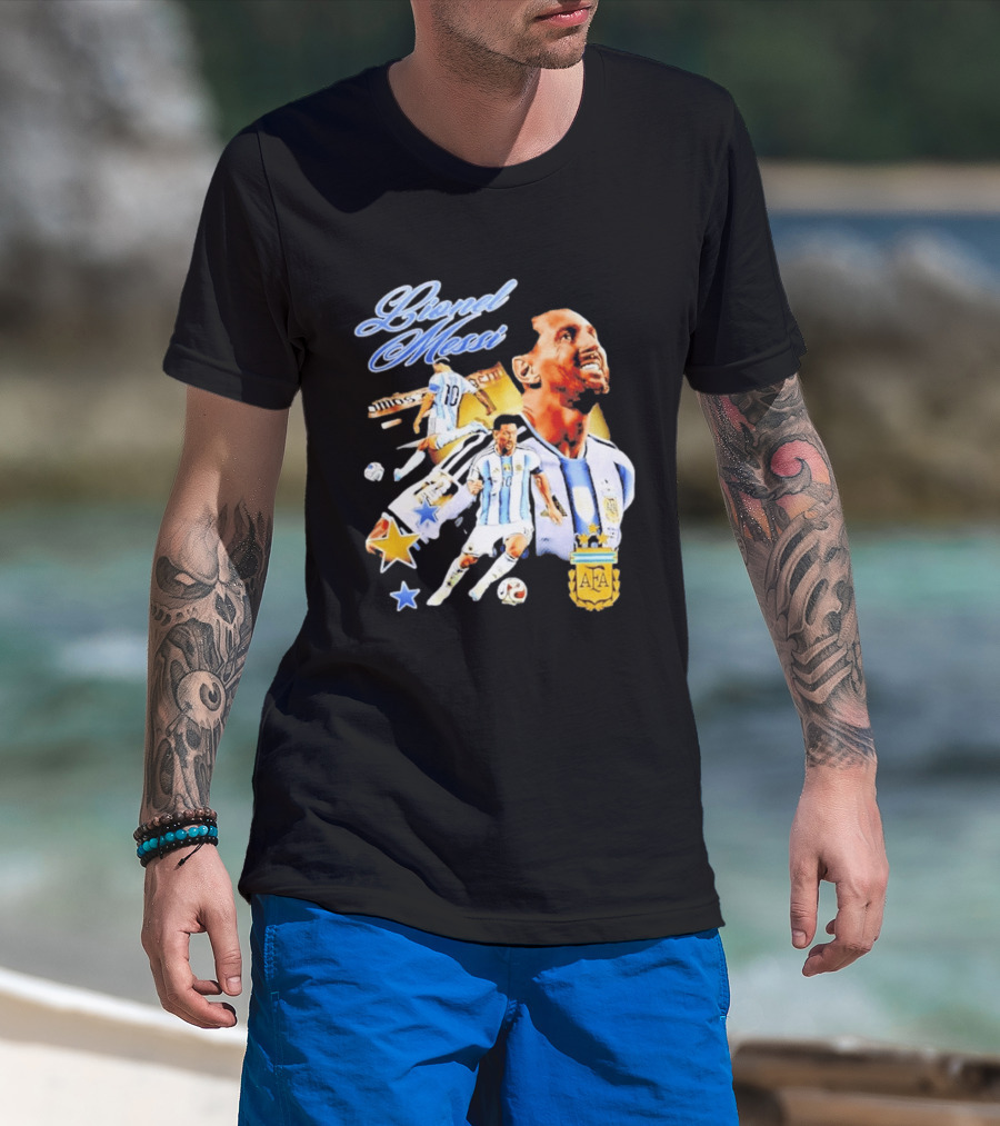 Lionel Messi Argentina National Football Team AFA Striker Soccer Star Blue White Kit T-Shirt