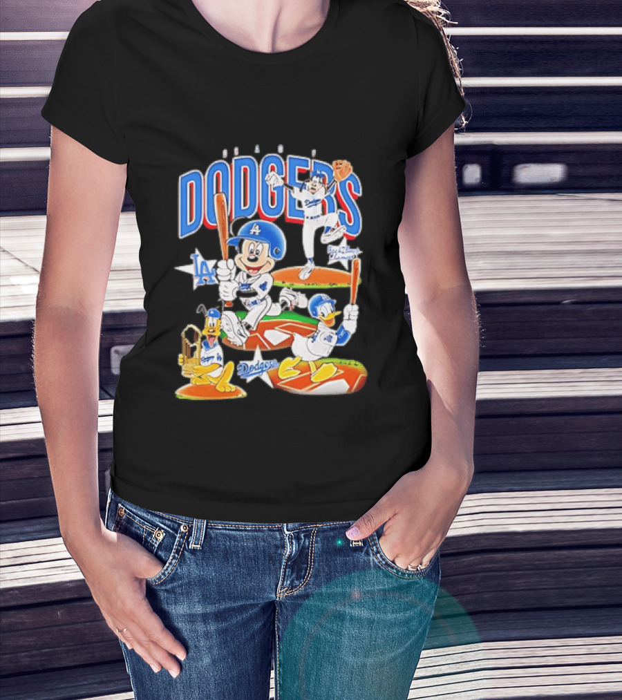 MOONLANDGOODS 2020 Mickey Goofy Pluto Donald Baseball Team Los Angeles Dodgers T-Shirt