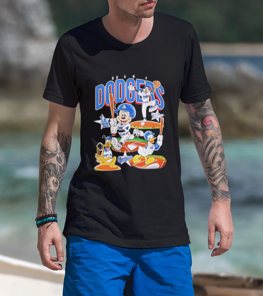 MOONLANDGOODS 2020 Mickey Goofy Pluto Donald Baseball Team Los Angeles Dodgers T-Shirt