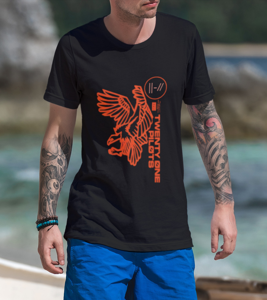 Twenty One Pilots Logo With Red Hawk Symbol And Band Name T-Shirt