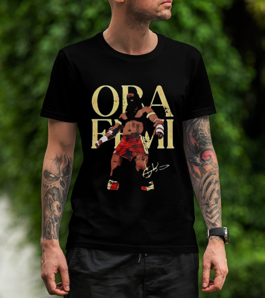 Oba Femi Obi Femi Boxing Warrior Red Shorts Pose T-Shirt