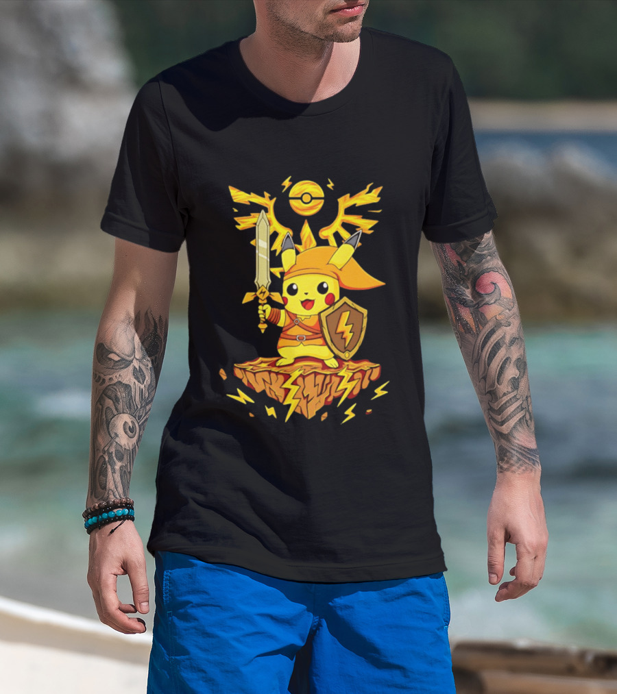 Pikachu Of Link Legend Of Electric Sword And Lightning Shield T-Shirt