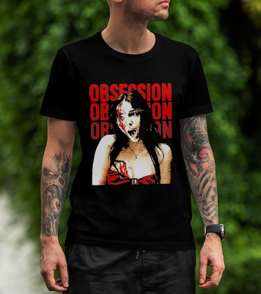 Obsession Screaming Woman Bloody Top Repeated T-Shirt
