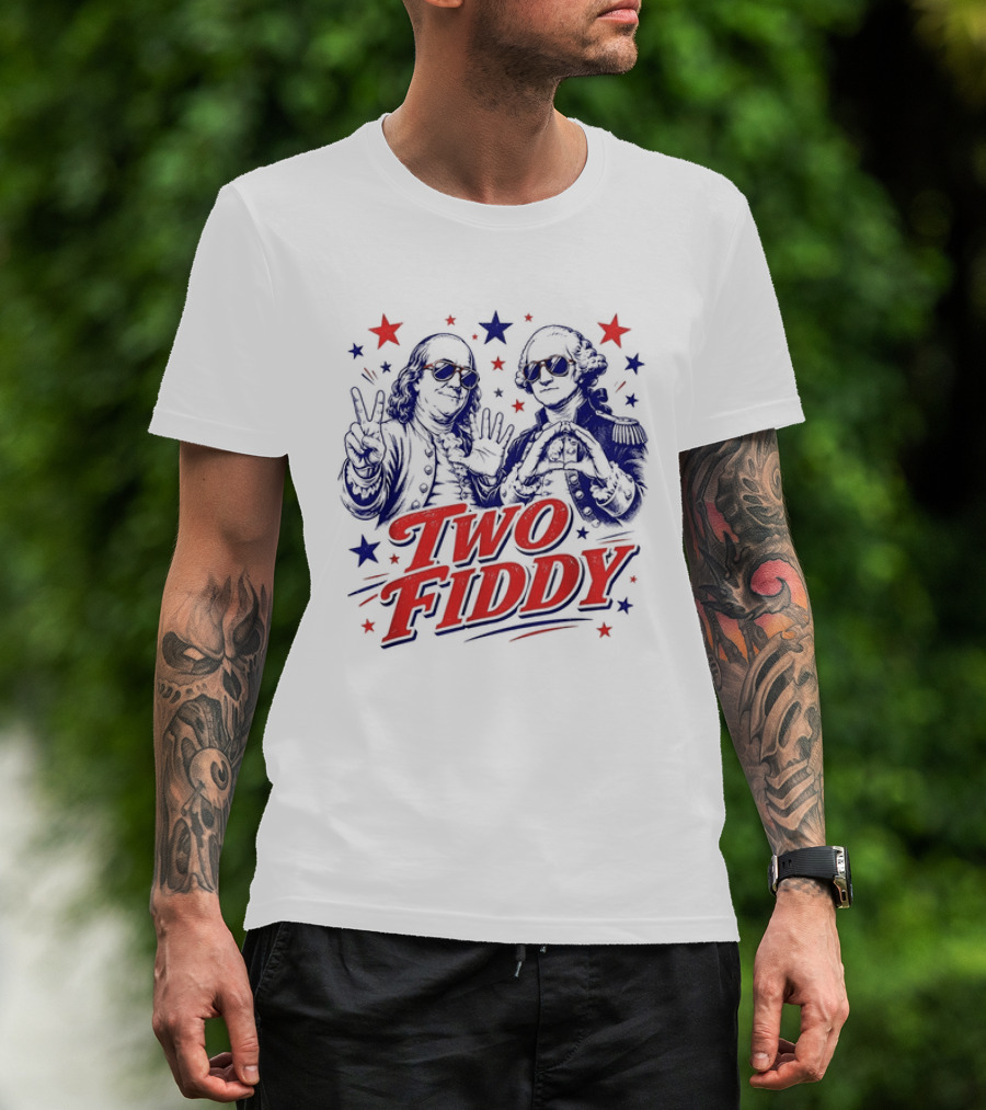 Benjamin Franklin George Washington Two Fiddy America 250 Years Anniversary Celebration T-Shirt