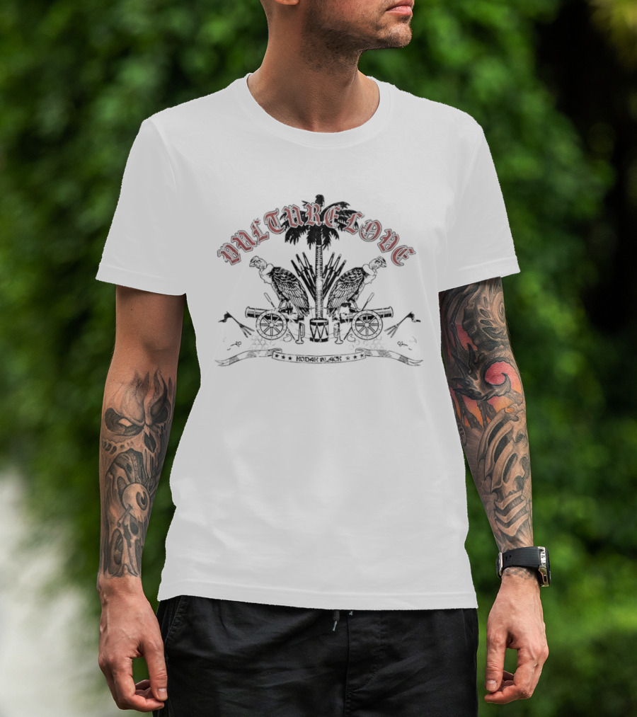 Vulture Love Cannons Palm Trees Black And White T-Shirt