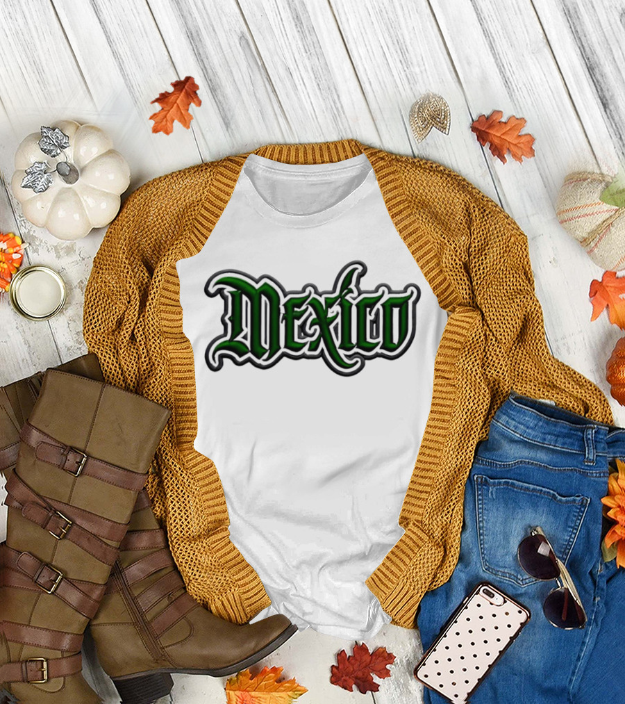 Mexico Gothic Embroidered Green and Grey White T-Shirt