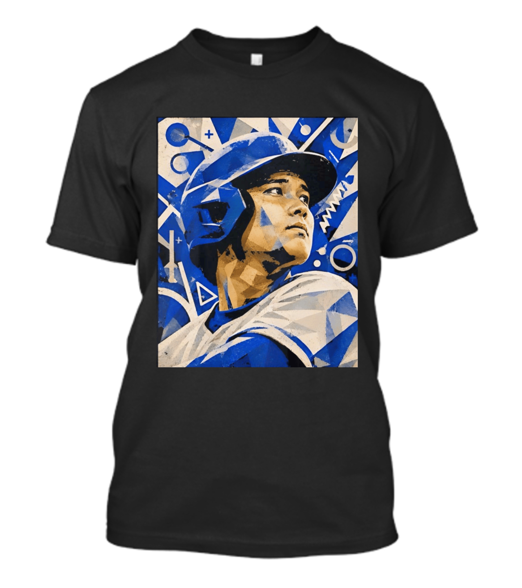 Baseball Player In Geometric Blue Abstract T-Shirt