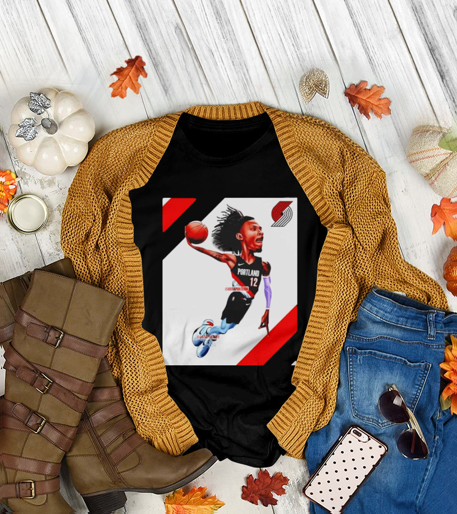 Portland Trail Blazers Ja Morant Crossover Art Dunking Basketball Player Jersey 12 T-Shirt
