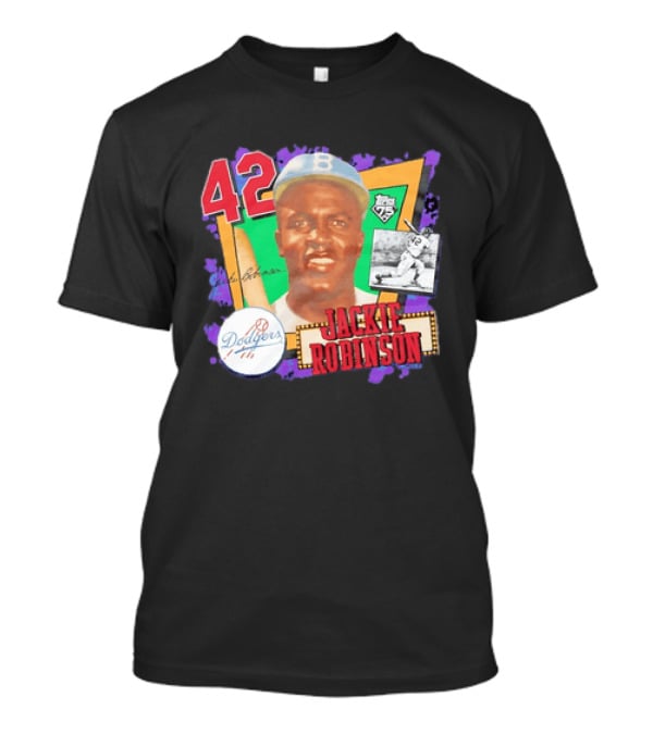 Jackie Robinson 42 Los Angeles Dodgers Topps 75 Baseball Legend T-Shirt
