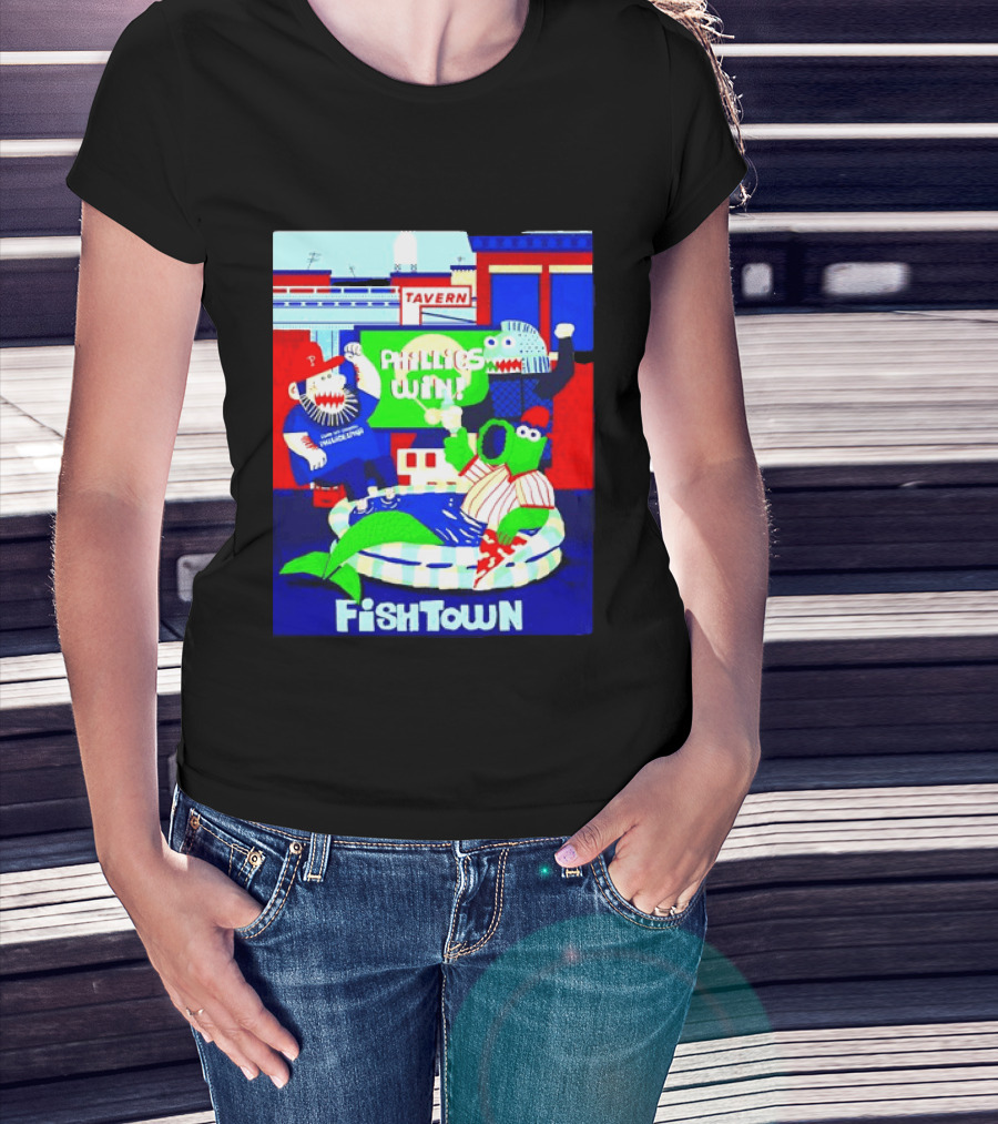 Phillies Win City Of Neighborhoods Fishtown Phillies Phanatic Tavern Scene T-Shirt