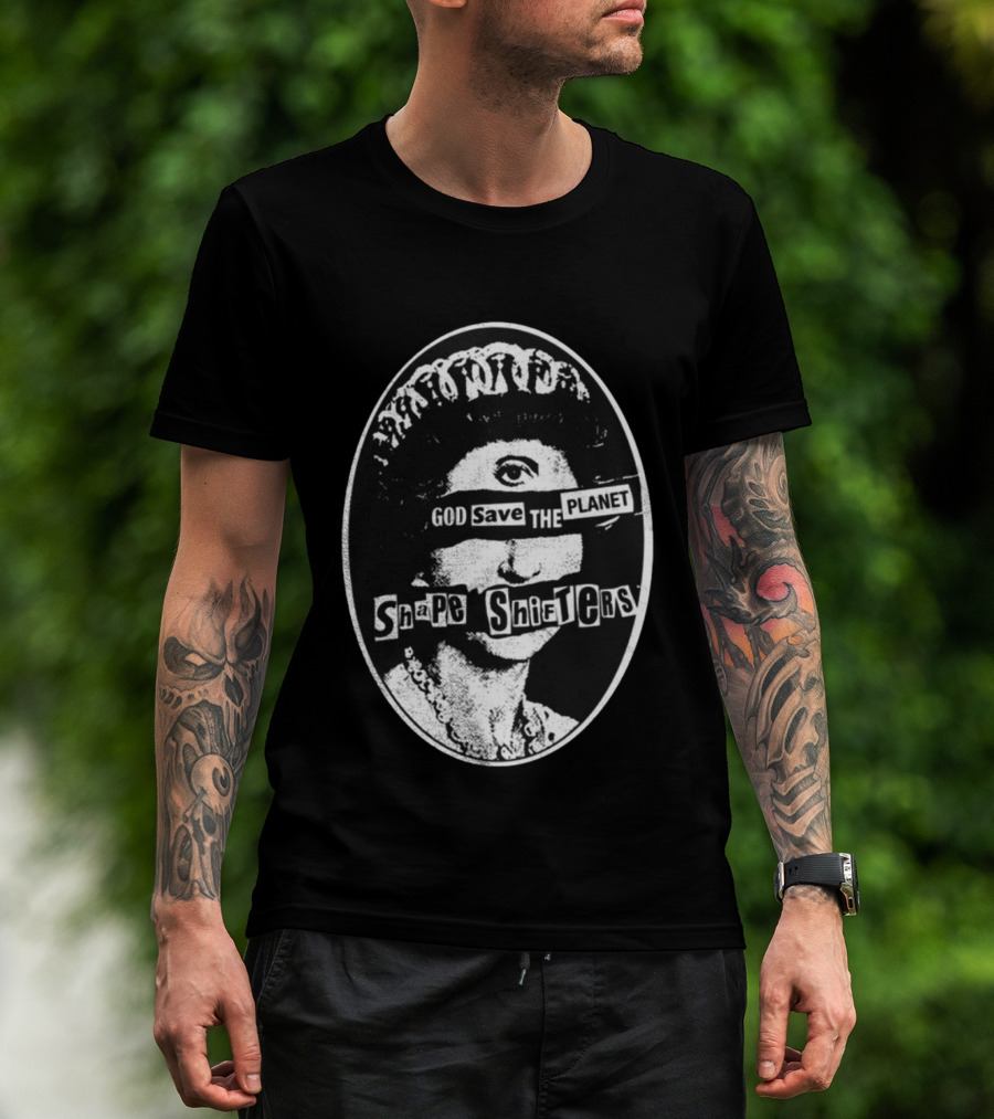 God Save The Planet Shape Shifters Queen Elizabeth Iconic Collage T-Shirt