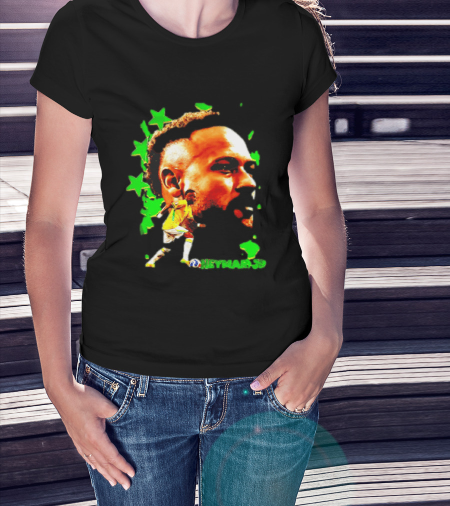 Neymar Jr Brazil Football Star With Green Stars And Soccer Ball T-Shirt