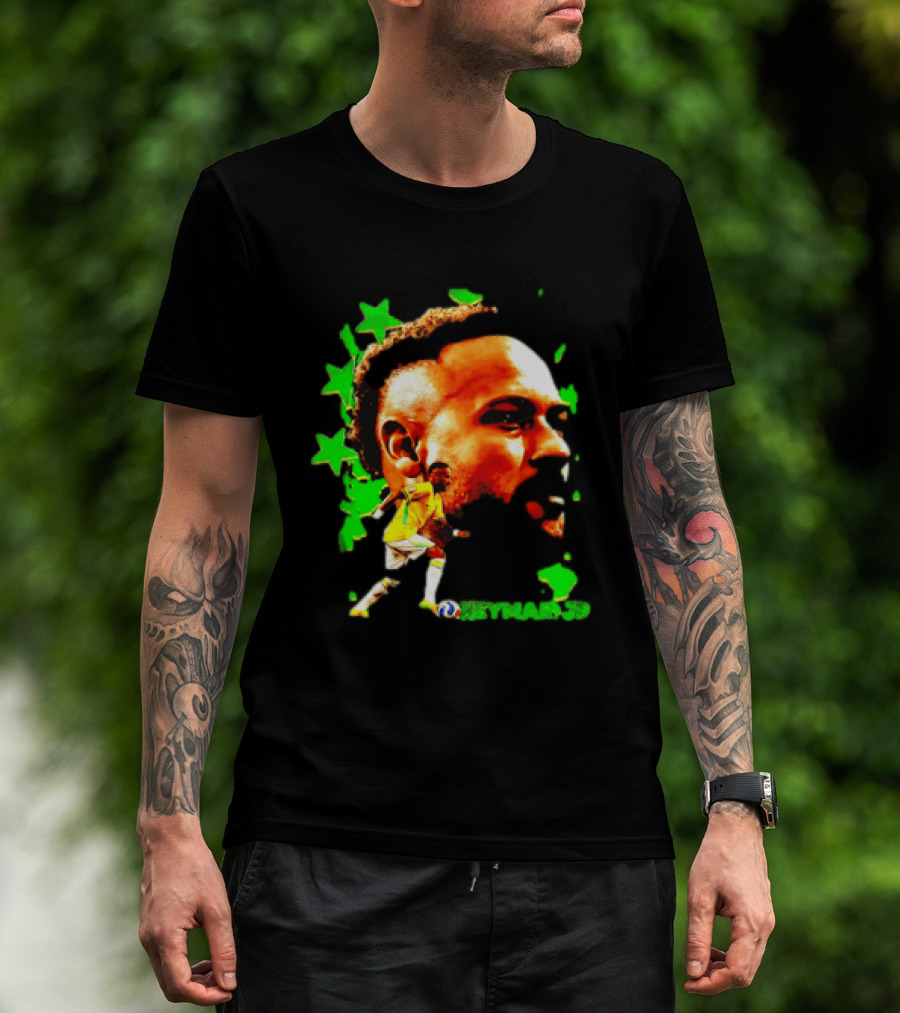 Neymar Jr Brazil Football Star With Green Stars And Soccer Ball T-Shirt