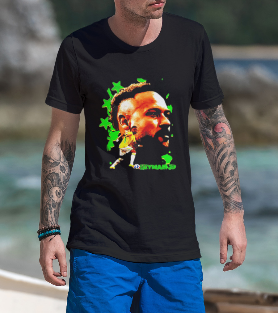 Neymar Jr Brazil Football Star With Green Stars And Soccer Ball T-Shirt