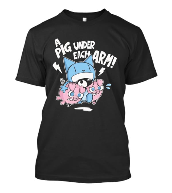 Looshkin A Pig Under Each Arm Funny Cartoon Cats And Pigs T-Shirt