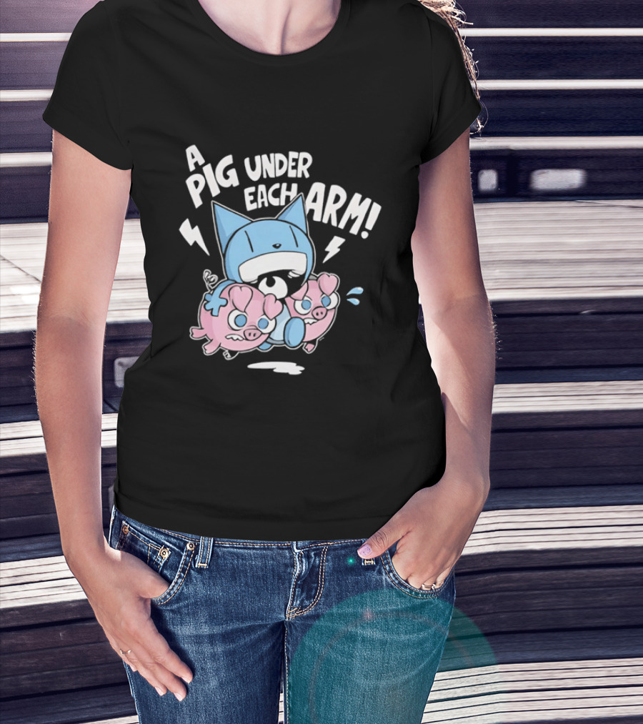 Looshkin A Pig Under Each Arm Funny Cartoon Cats And Pigs T-Shirt