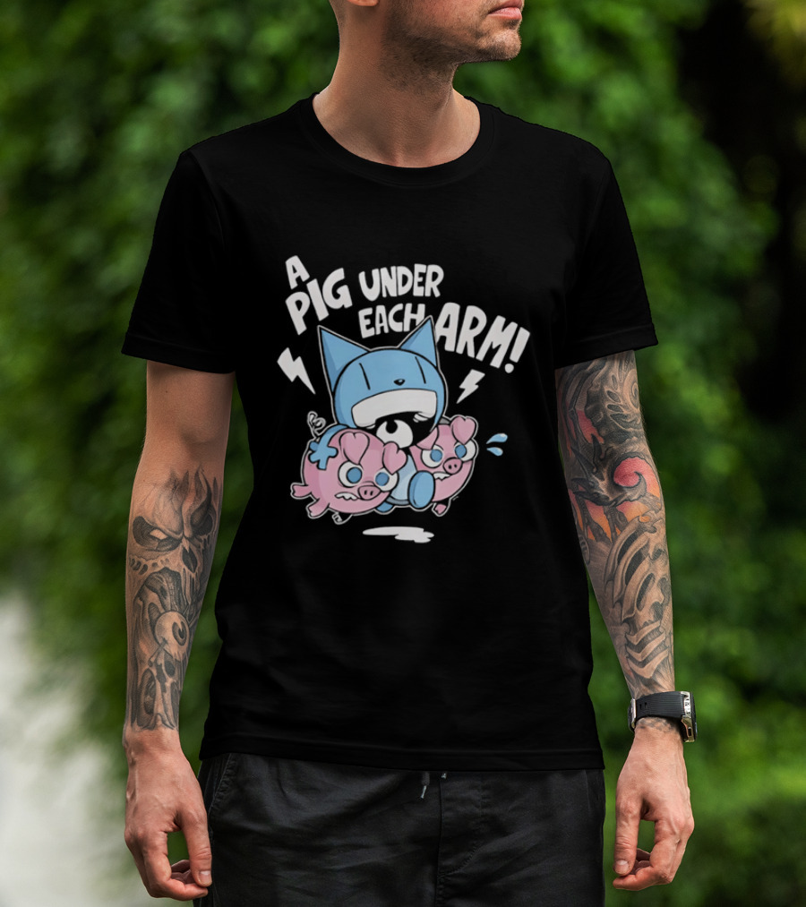 Looshkin A Pig Under Each Arm Funny Cartoon Cats And Pigs T-Shirt