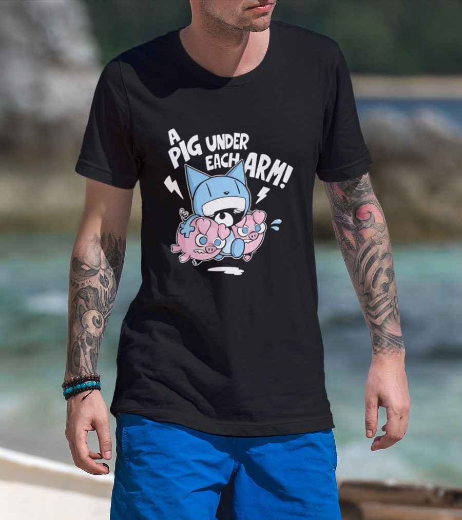 Looshkin A Pig Under Each Arm Funny Cartoon Cats And Pigs T-Shirt