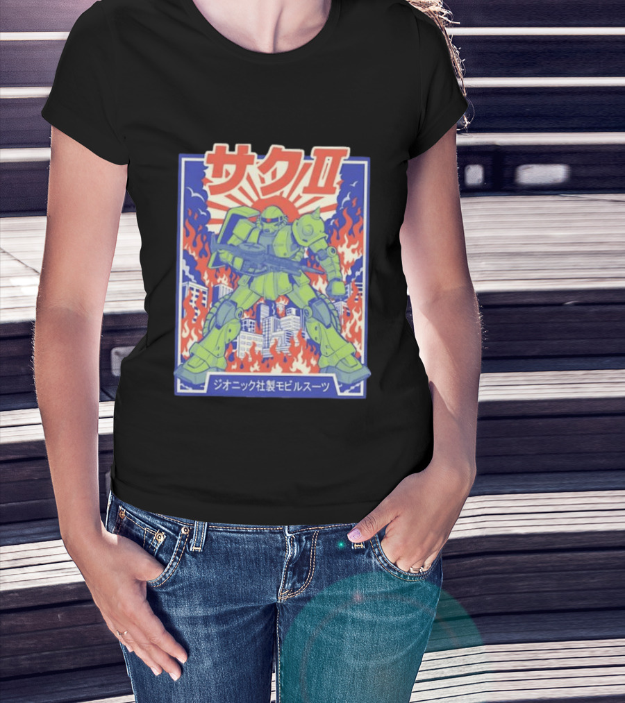 Zaku II Mobile Suit Gundam Zakuni Jionikku Shasei Mobiru Sūtsu T-Shirt