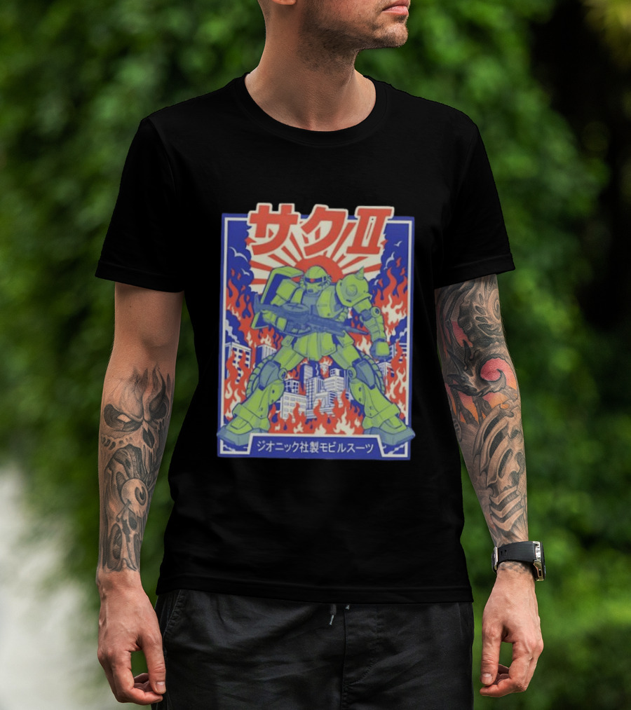Zaku II Mobile Suit Gundam Zakuni Jionikku Shasei Mobiru Sūtsu T-Shirt