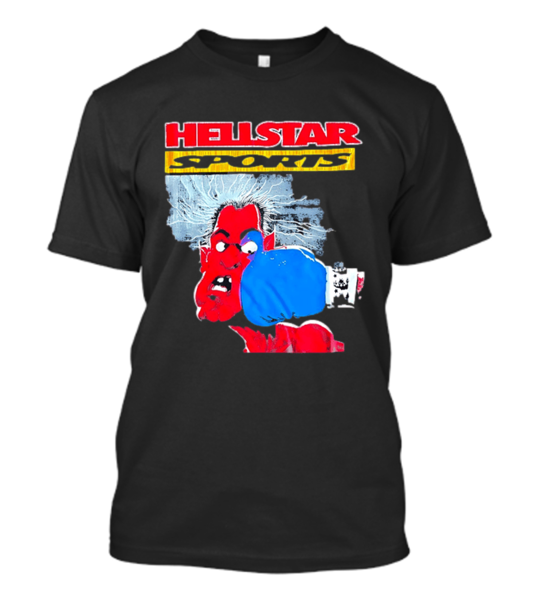HELLSTAR SPORTS Punching Devil Cartoon Boxing Blue Glove T-Shirt
