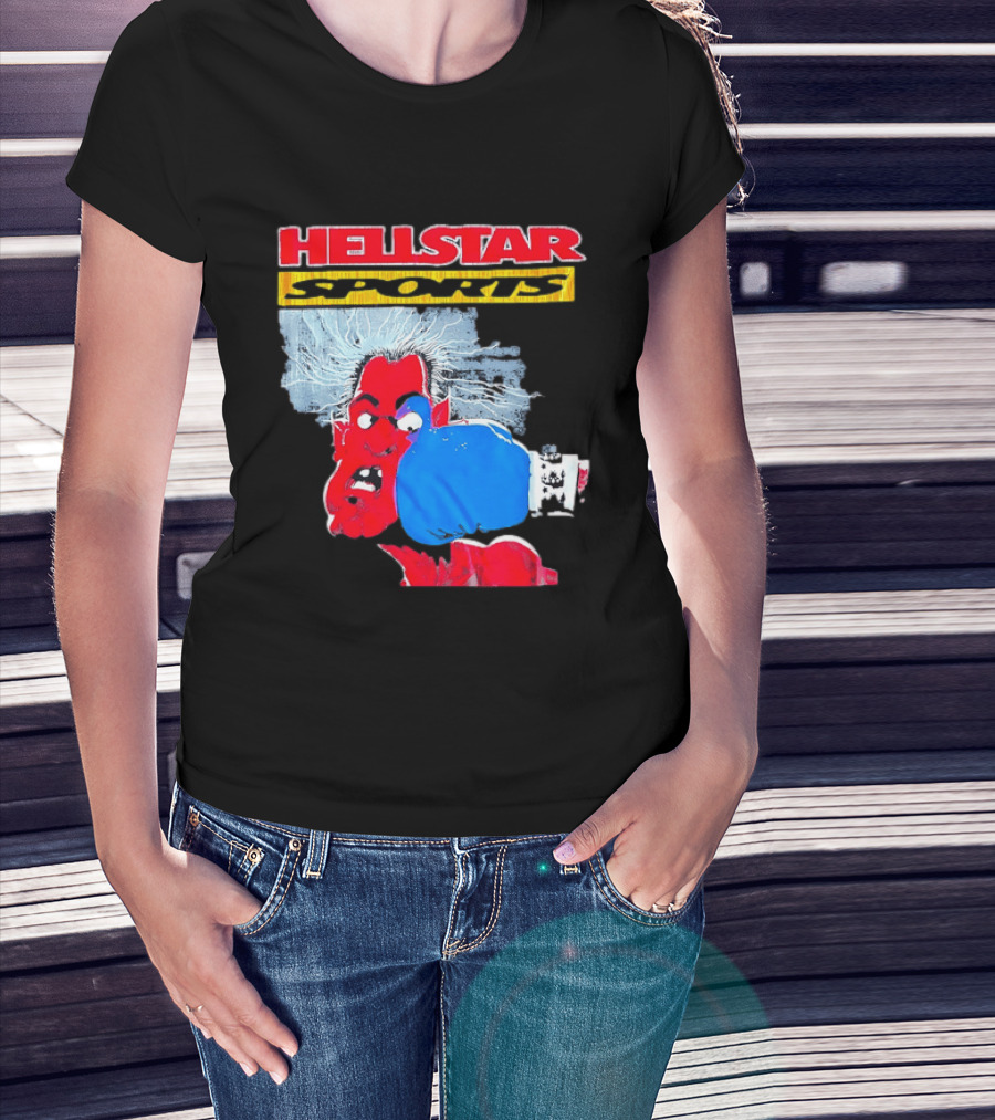 HELLSTAR SPORTS Punching Devil Cartoon Boxing Blue Glove T-Shirt