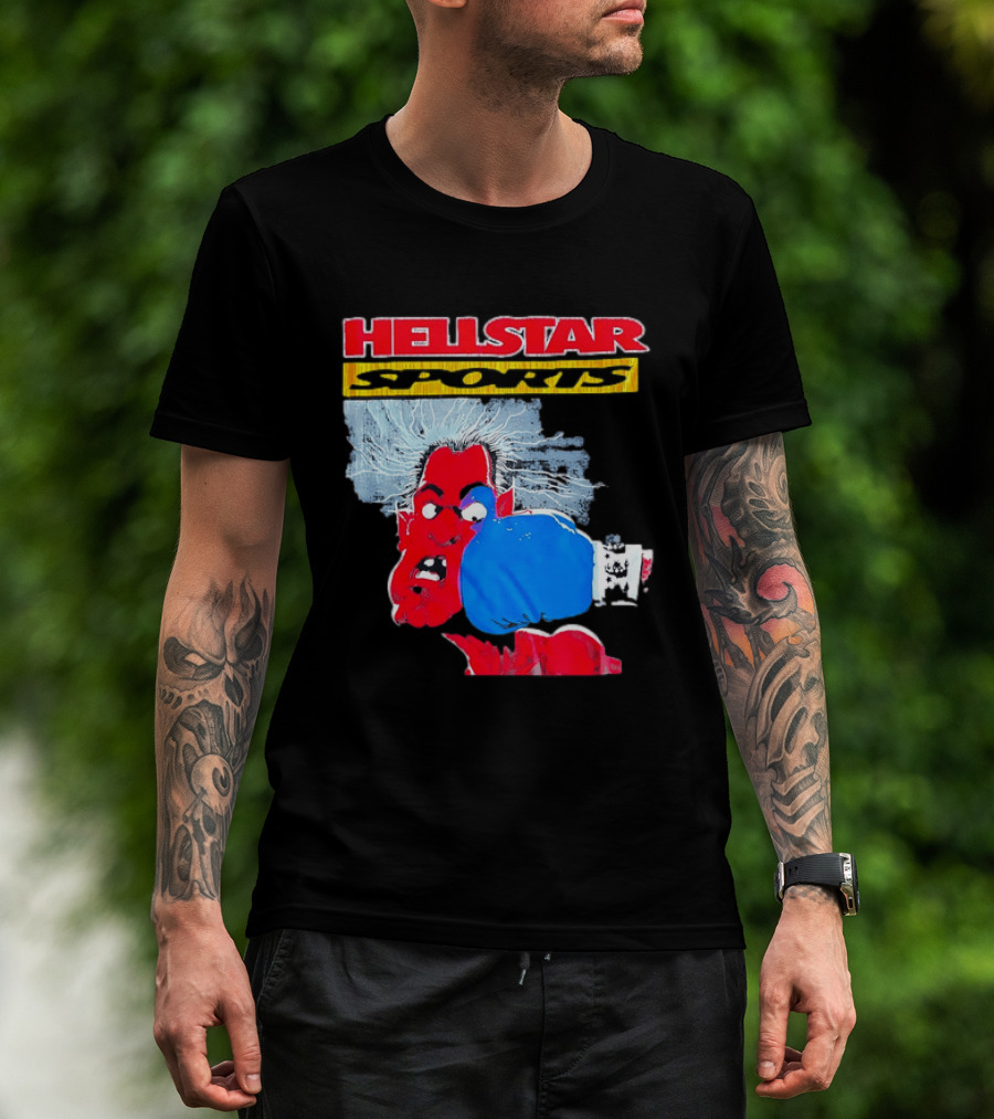 HELLSTAR SPORTS Punching Devil Cartoon Boxing Blue Glove T-Shirt