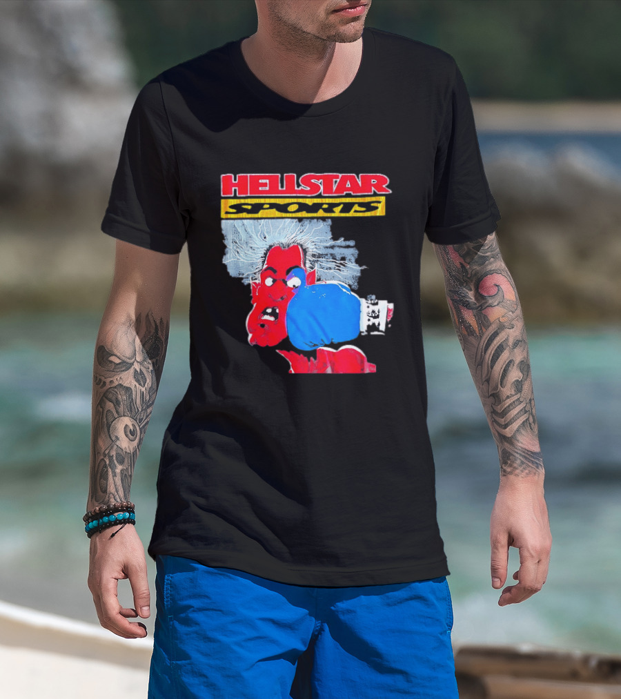 HELLSTAR SPORTS Punching Devil Cartoon Boxing Blue Glove T-Shirt