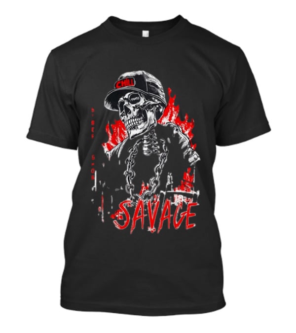 Street Ghost Chill Savage Skeleton Flames Red Black Chain T-Shirt