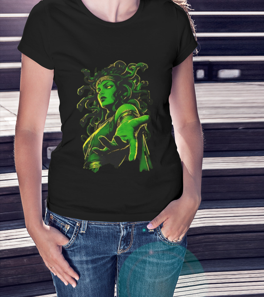 Medusa Mythology You Won't Feel A Thing Green Aura Serpent Hair T-Shirt
