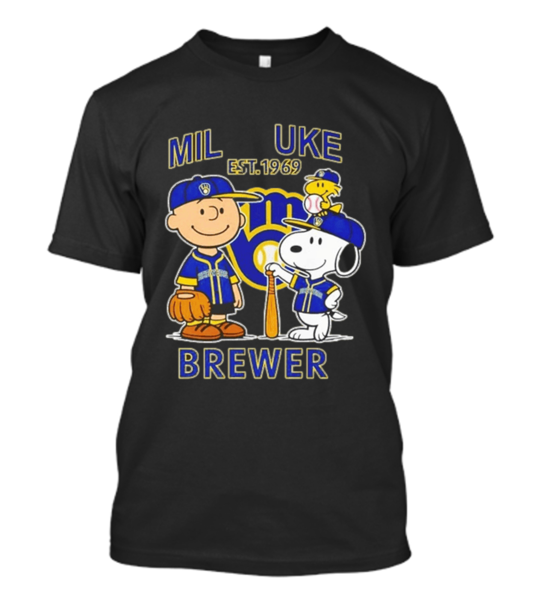 Charlie Brown Snoopy Brewers Milwaukee Est 1969 Baseball T-Shirt