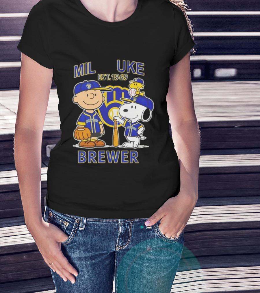 Charlie Brown Snoopy Brewers Milwaukee Est 1969 Baseball T-Shirt