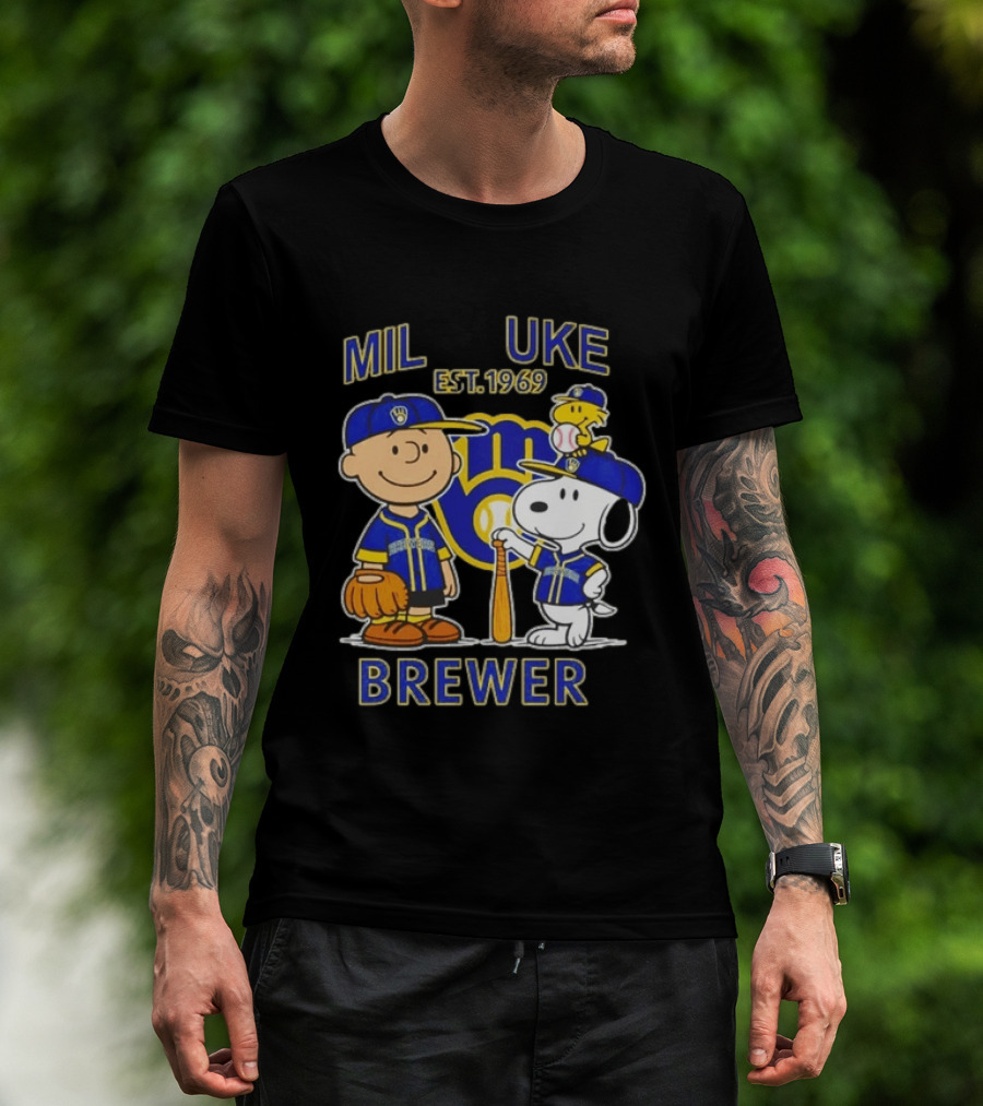 Charlie Brown Snoopy Brewers Milwaukee Est 1969 Baseball T-Shirt