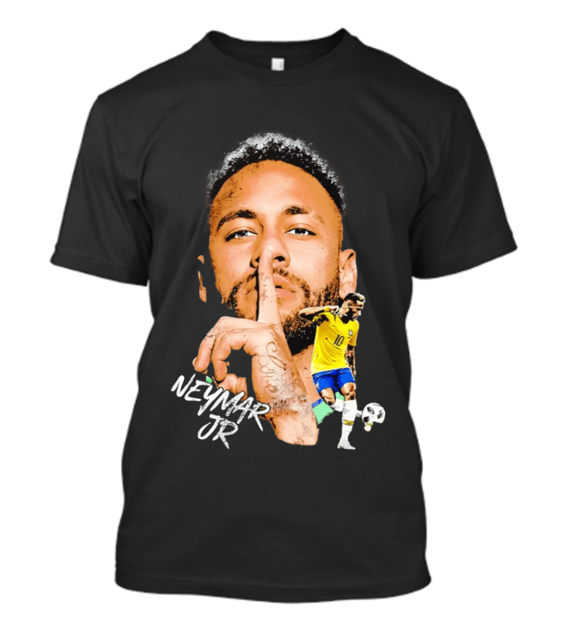 Neymar Jr Brazil National Team Shhh Soccer Collage T-Shirt