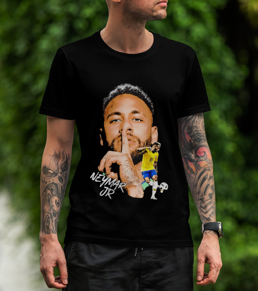 Neymar Jr Brazil National Team Shhh Soccer Collage T-Shirt