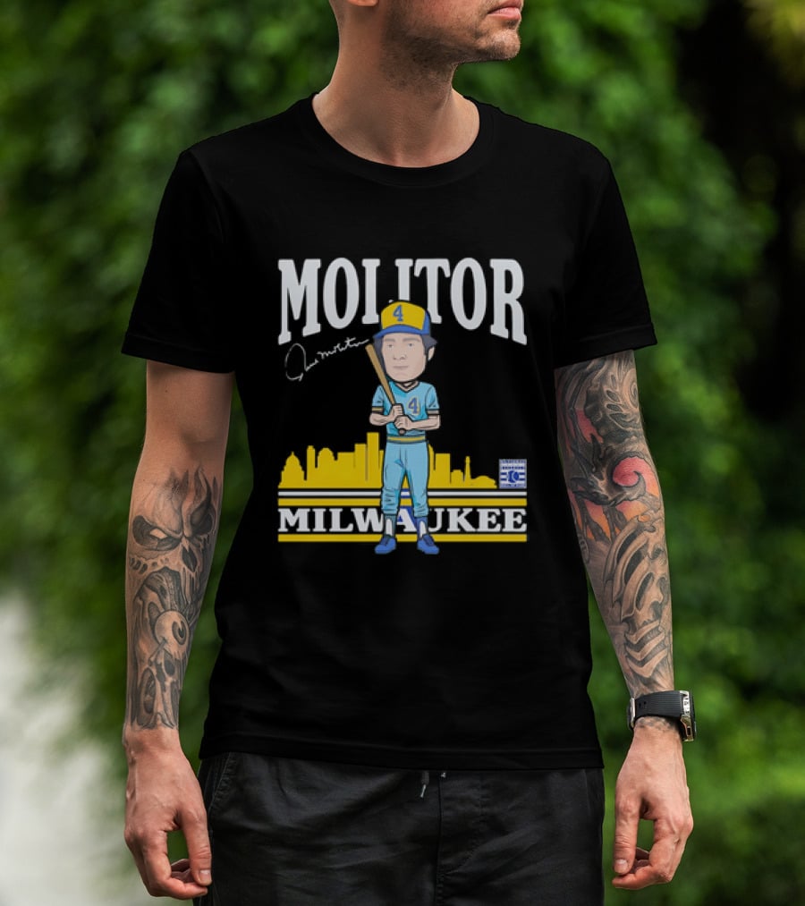 Paul Molitor Milwaukee Brewers Hall Of Fame 4 Caricature City Skyline T-Shirt