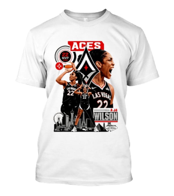 Las Vegas Aces A'ja Wilson 22 MVP Skyline Basketball T-Shirt