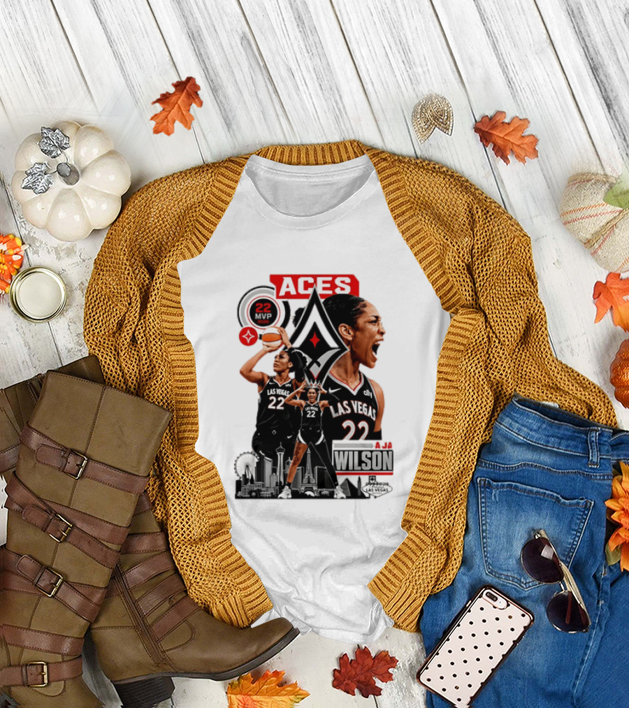 Las Vegas Aces A'ja Wilson 22 MVP Skyline Basketball T-Shirt