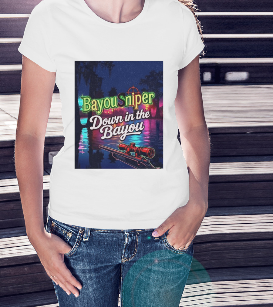 Bayou Sniper Down In The Bayou Retro Night Scene T-Shirt