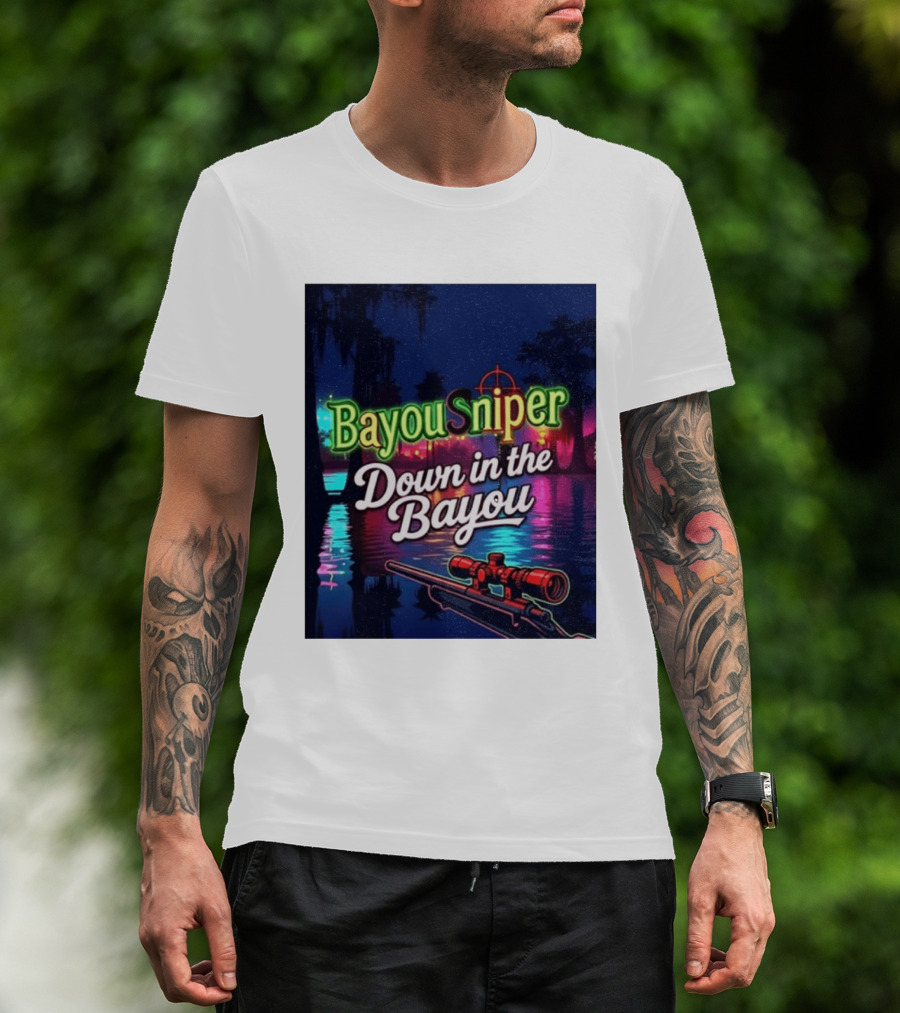 Bayou Sniper Down In The Bayou Retro Night Scene T-Shirt