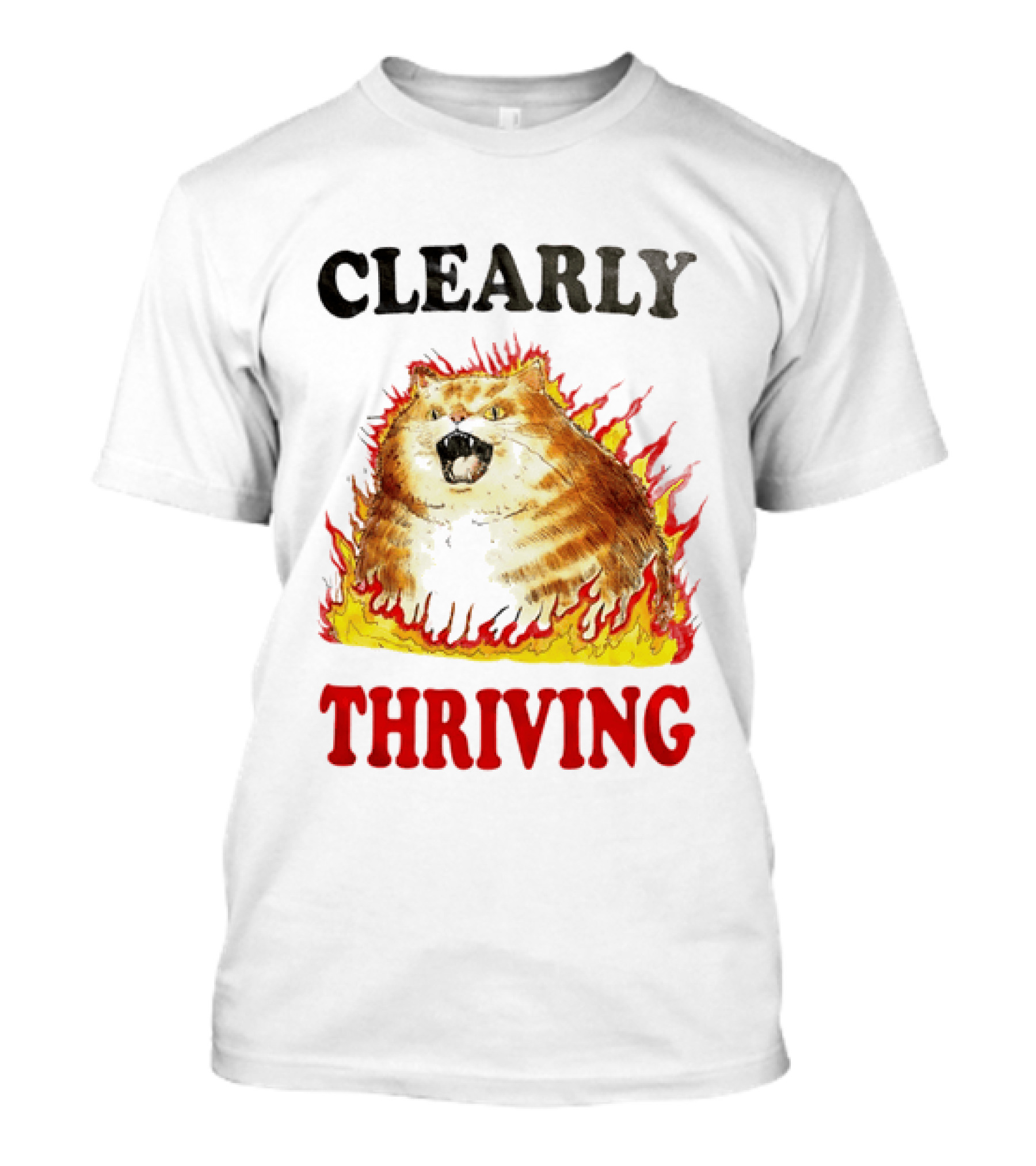Clearly Thriving Fat Orange Tabby Cat Flames T-Shirt