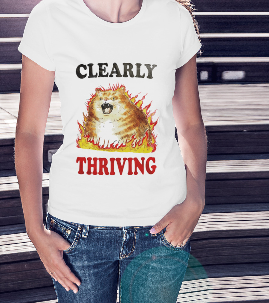 Clearly Thriving Fat Orange Tabby Cat Flames T-Shirt