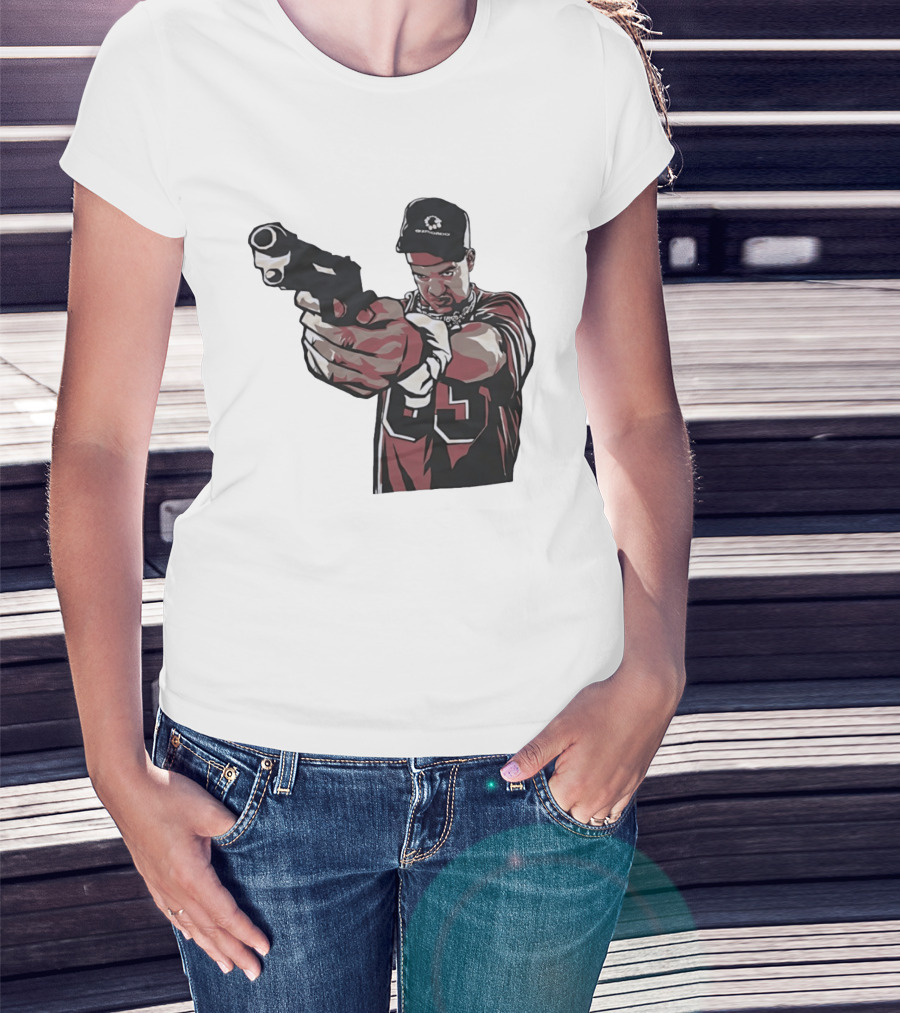 Man Pointing Gun Graphic With Number 89 And Hat Logo Codestructor T-Shirt