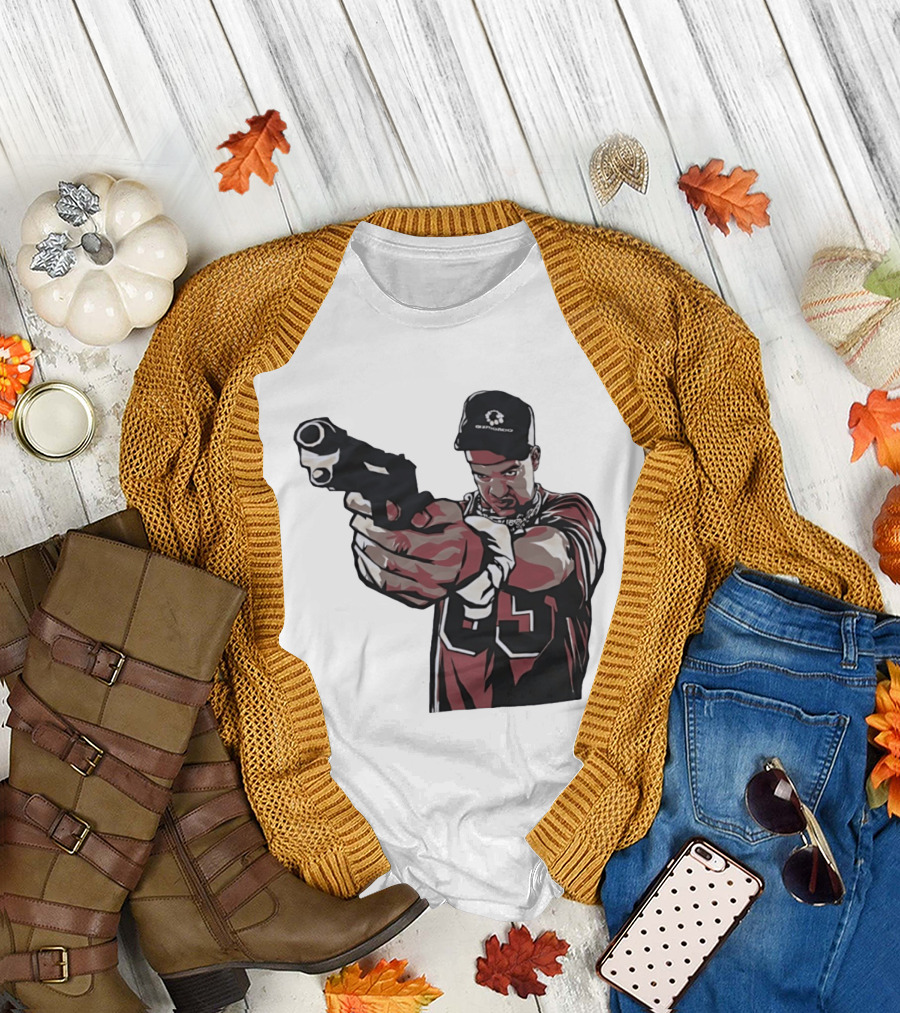 Man Pointing Gun Graphic with Number 89 and Hat Logo Codestructor T-Shirt