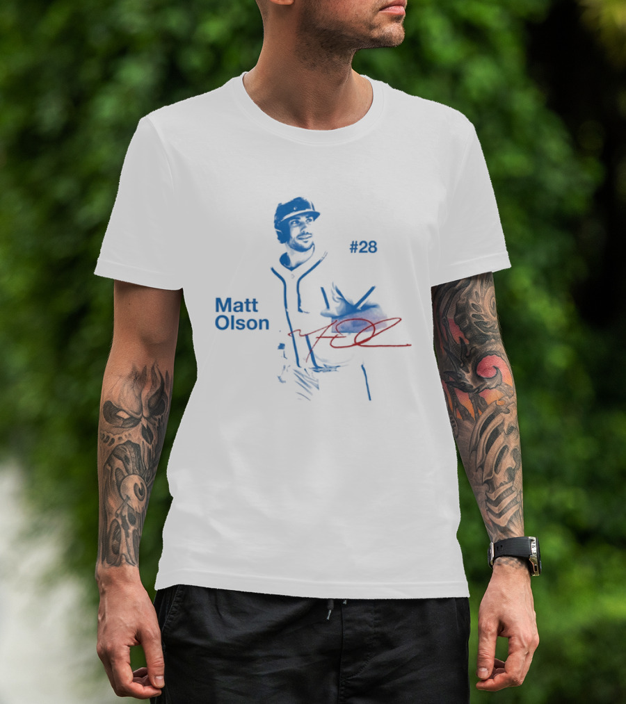 Matt Olson Atlanta Braves Number 28 MLB Star Player Signature T-Shirt