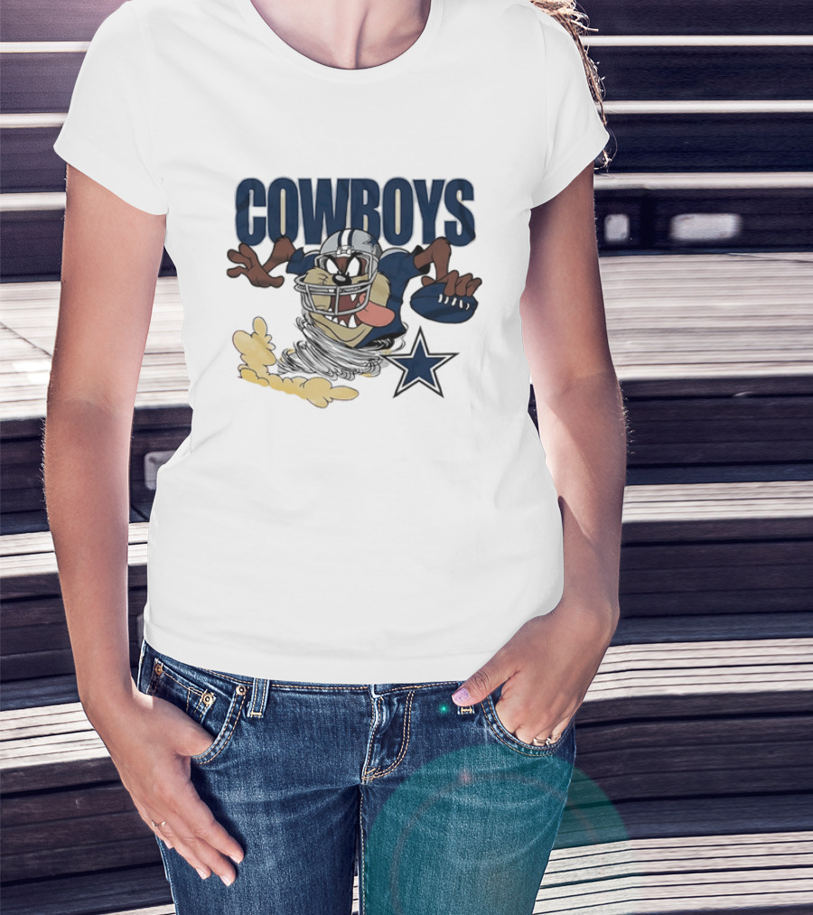 Cowboys Looney Tunes Taz Football Star Burst Dallas Team Collaboration T-Shirt