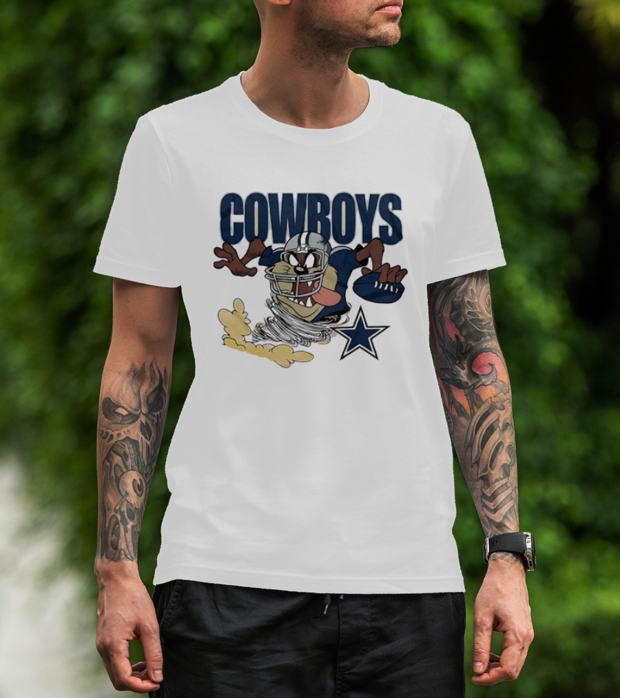 Cowboys Looney Tunes Taz Football Star Burst Dallas Team Collaboration T-Shirt